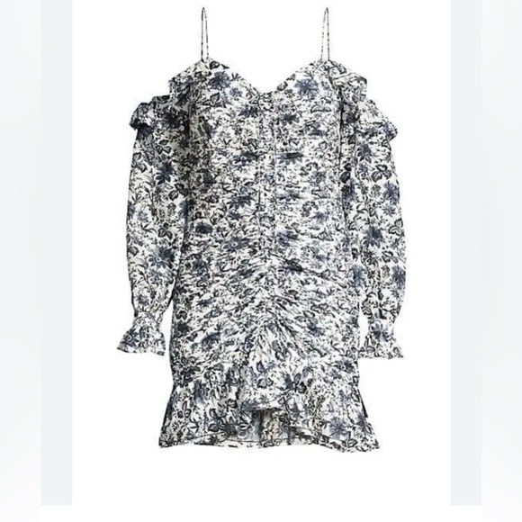 Robert Rodriguez "Carmen" silk-blend sheath dress M Long Sleeve Ruffle Floral - Picture 1 of 11